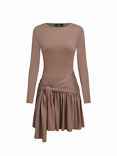 Round Neckline Long Sleeve Tie Side Mini Dress