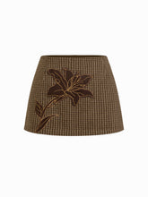 Tweed Floral Applique Check Low Rise Mini Skirt