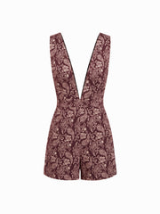 V-neck Jacquard Floral Micro Romper