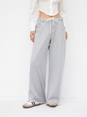100% Cotton Low Rise Drawstring Pocket Straight Leg Sweatpants