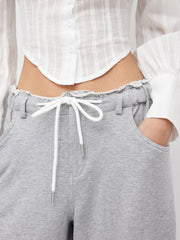 100% Cotton Low Rise Drawstring Pocket Straight Leg Sweatpants