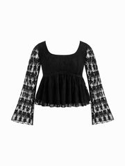Cotton-blend Lace Ruffle Bell Sleeve Blouse Curve & Plus