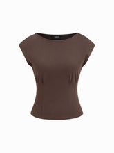 Cotton-blend Boat Neck Cinched Waist Tee