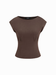 Cotton-blend Boat Neck Cinched Waist Tee