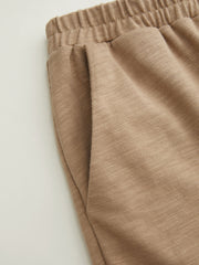 100% Cotton Mid Rise Elastic Waist Straight Leg Trousers