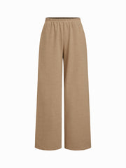 100% Cotton Mid Rise Elastic Waist Straight Leg Trousers