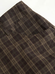 100% Cotton Mid Rise Plaid Ruched Bermuda Shorts