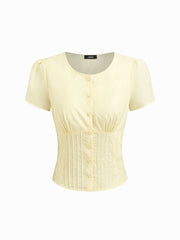 Cotton-blend Broderie Anglaise Trim Pleated Blouse