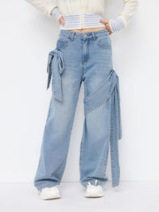 Cider Denim Low Rise Bowknot Straight Leg Jeans