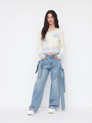 Cider Denim Low Rise Bowknot Straight Leg Jeans