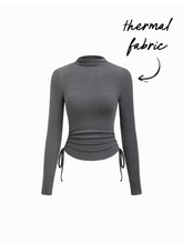 Thermal Cotton-blend Stand Collar Drawstring Ruched Tee