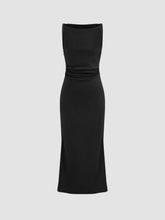 Satin Boat Neck Ruched Maxi Dress