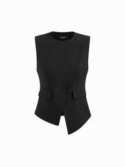 Round Neckline Asymmetrical Button Blazer Vest