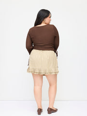 Boat Neck Ruched Drawstring Bell Sleeve Top Curve & Plus
