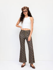Mid Rise Tartan Flared Trousers