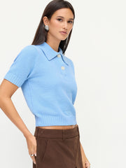 Knit Polo Neck Short Sleeve Top
