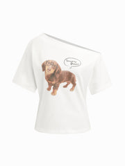 Cotton-blend Asymmetrical Neck Ruched Tee