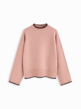 Knit Round Neckline Contrasting Binding Long Sleeve Top
