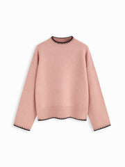 Knit Round Neckline Contrasting Binding Long Sleeve Top