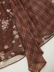 Mesh Halter Neckline Floral & Plaid Ruffle Hem Mini Dress With Scarf