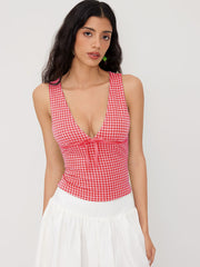 V-neck Gingham Bowknot Tank Top