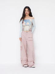 100% Cotton Mid Rise Multi-pocket Straight Leg Cargo Trousers