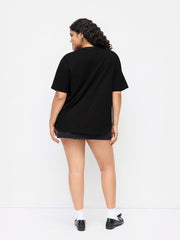 Cotton-blend Round Neckline Cat Graphic Oversized Tee Curve & Plus