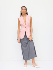 Notched Collar Button Elastic Waist Blazer Vest