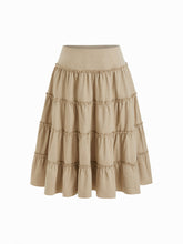 Cotton-blend Mid Rise Lettuce Trim Tiered Maxi Skirt Curve & Plus