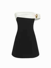 Velvet Two Tone Off-shoulder Metal Detail Mini Dress