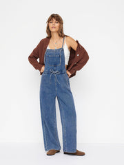 Denim Square Neck Bowknot Wide Leg Jumpsuit