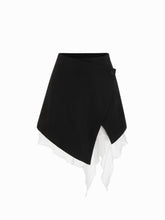 Two Tone Mid Rise Asymmetrical Ruffle Hem Wrap Mini Skirt