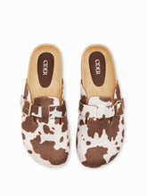 COWHIDE PRINT FAUX SUEDE MULE FLATS