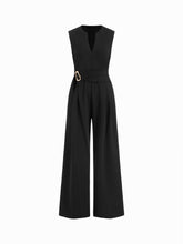 V-neck Metal Detail Zipper Wide Leg Jumpsuit