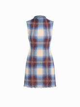 High Neck Plaid Lettuce Trim Mini Dress