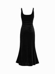 Velvet Scoop Neckline Ruched Maxi Dress