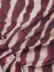 Mesh Zebra Striped Boat Neck Ruched Mini Dress