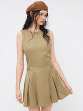 Cotton-blend Round Neckline Pleated Mini Dress