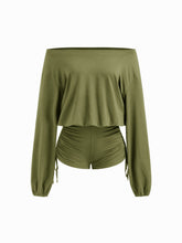 Cotton-blend Asymmetrical Neck Drawstring Romper