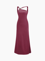 Satin Backless Buckle Bowknot Maxi Dress