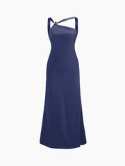 Satin Backless Buckle Bowknot Maxi Dress