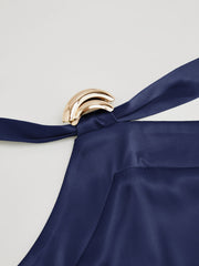 Satin Backless Buckle Bowknot Maxi Dress