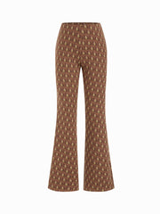 Jacquard Mid Rise Geometric Zipper Flared Trousers