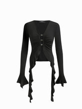 V-neck Metal Detail Cut Out Ruffle Hem Top