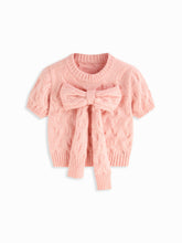Cable Knit Round Neckline Short Sleeve Bowknot Top