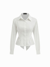 Cotton-blend Collar Long Sleeve Tie Back Button Shirt