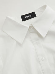 Cotton-blend Collar Long Sleeve Tie Back Button Shirt