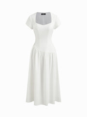 Sweetheart Neckline Short Sleeve Ruffle Midi Dress