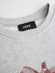 Cotton-blend Cherry Graphic Round Neckline Long Sleeve Oversized Sweatshirt