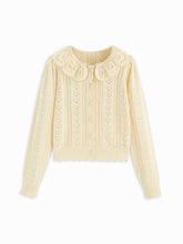 Crochet Peter Pan Collar Heart Hollow Out Button Long Sleeve Cardigan
